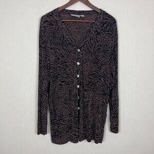 Chicos 3 Private Edition Cardigan XL Brown Tiger Button Up Front V-Neck Slinky